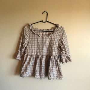 Plaid flowy loose fit peplum top 3/4 sleeve